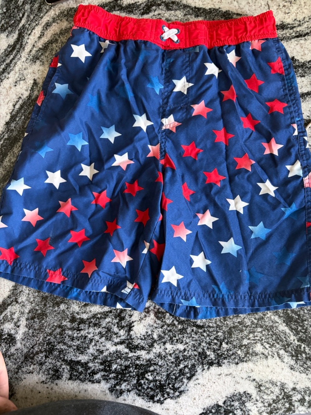 Boys Swim Trunks BOARD SHORTS Lined NAVY RED WHITE BLUE STARS Pockets XL 16-18